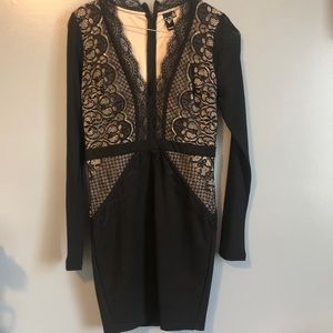 Black and Beige Long Sleeve Dress Worn Once!